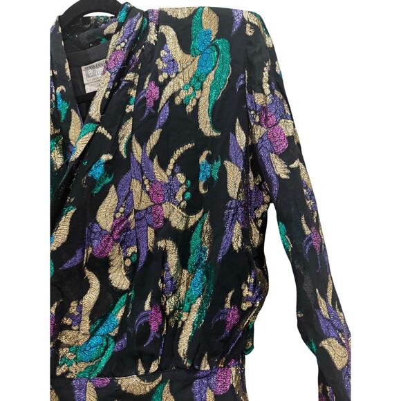 Rare Vintage 80s Anne Klein Metallic Floral Shell Top Hong Kong Sz M - Picture 5 of 10